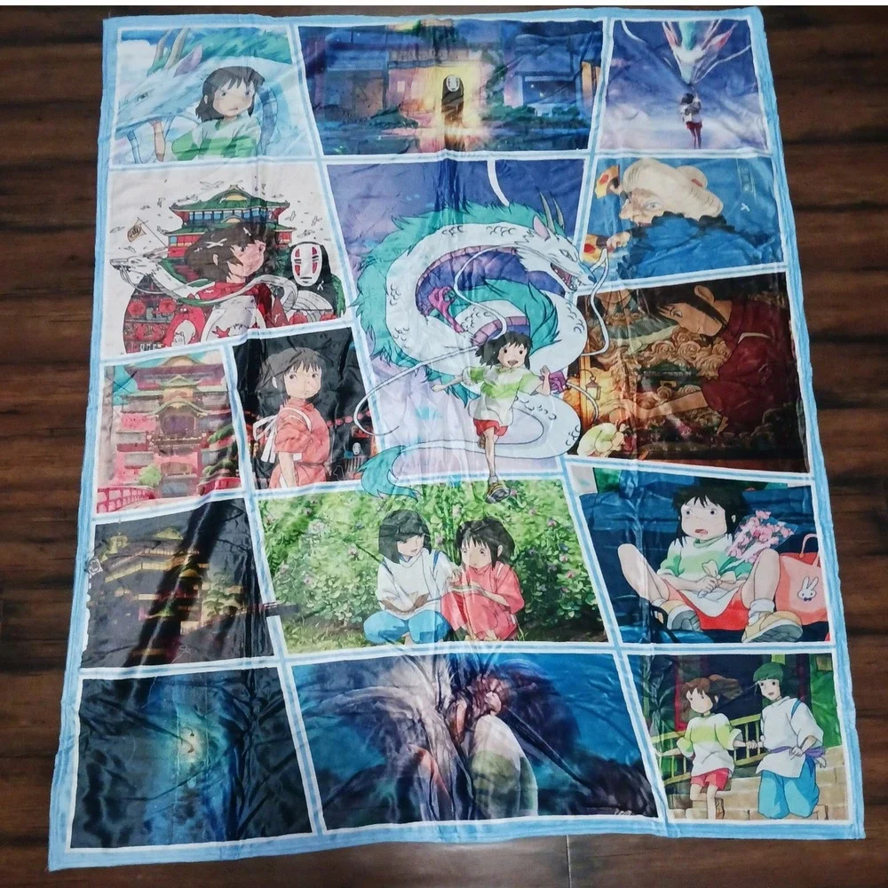 Studio Ghibli Spirited Away Anime Collage Throw Blanket 60x50 Haku No-Face